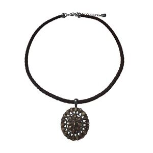 Chaps Braided Cord Medallion Necklace 17-19" Brown Silver Boho Country Cowgirl